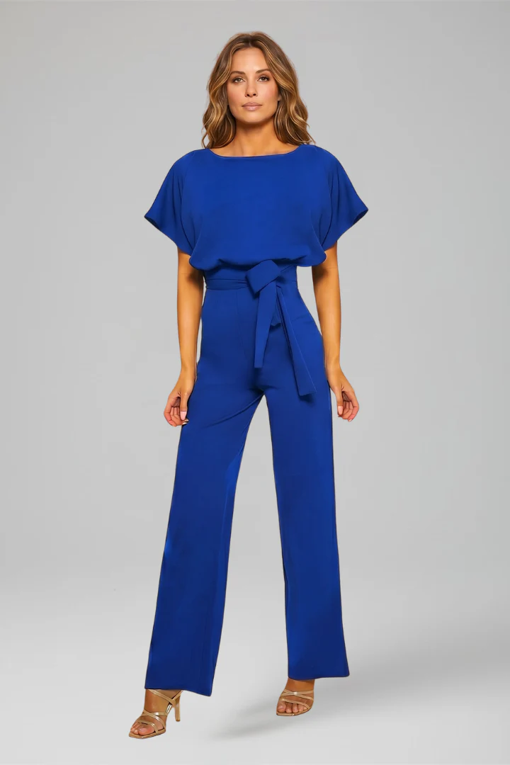 Women's Wide Leg Jumpsuit with Flutter Sleeves and Waist Tie Belt - Image 10