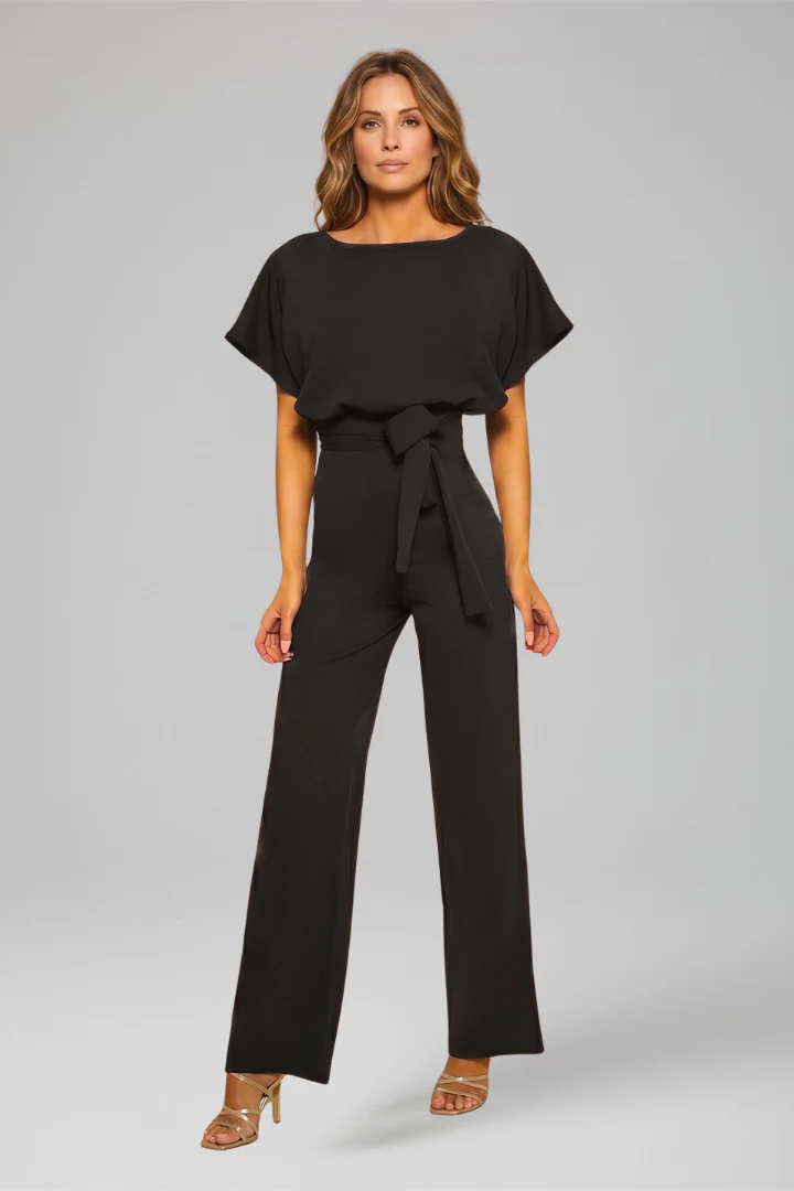 Women's Wide Leg Jumpsuit with Flutter Sleeves and Waist Tie Belt - Image 11