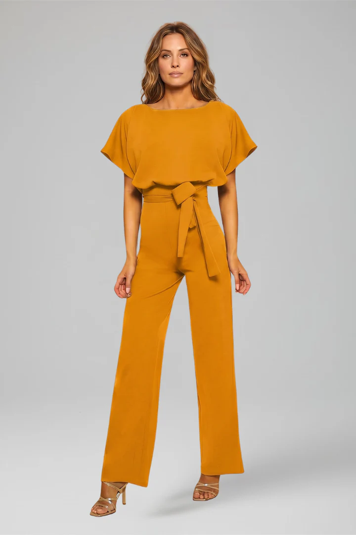 Women's Wide Leg Jumpsuit with Flutter Sleeves and Waist Tie Belt - Image 12