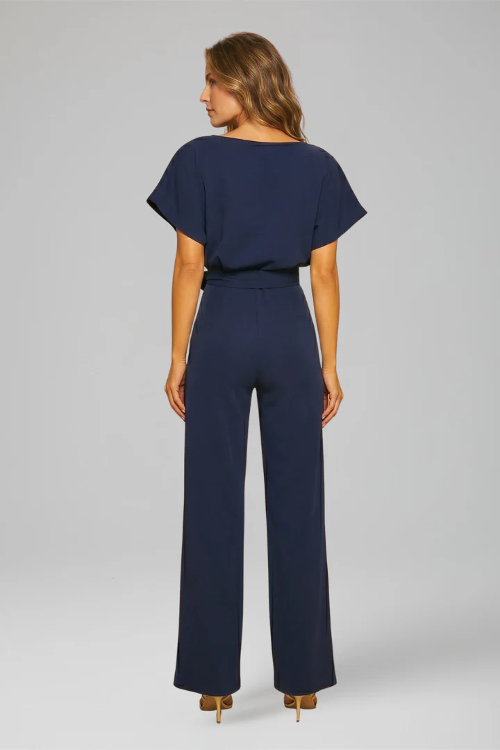 Women's Wide Leg Jumpsuit with Flutter Sleeves and Waist Tie Belt - Image 5