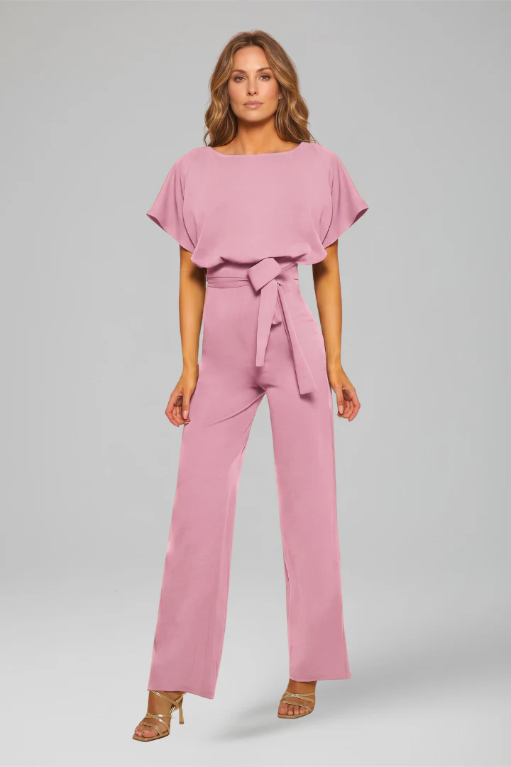 Women's Wide Leg Jumpsuit with Flutter Sleeves and Waist Tie Belt - Image 8