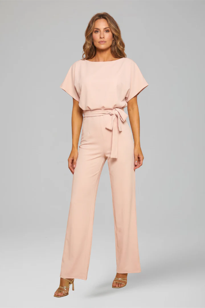 Women's Wide Leg Jumpsuit with Flutter Sleeves and Waist Tie Belt - Image 9