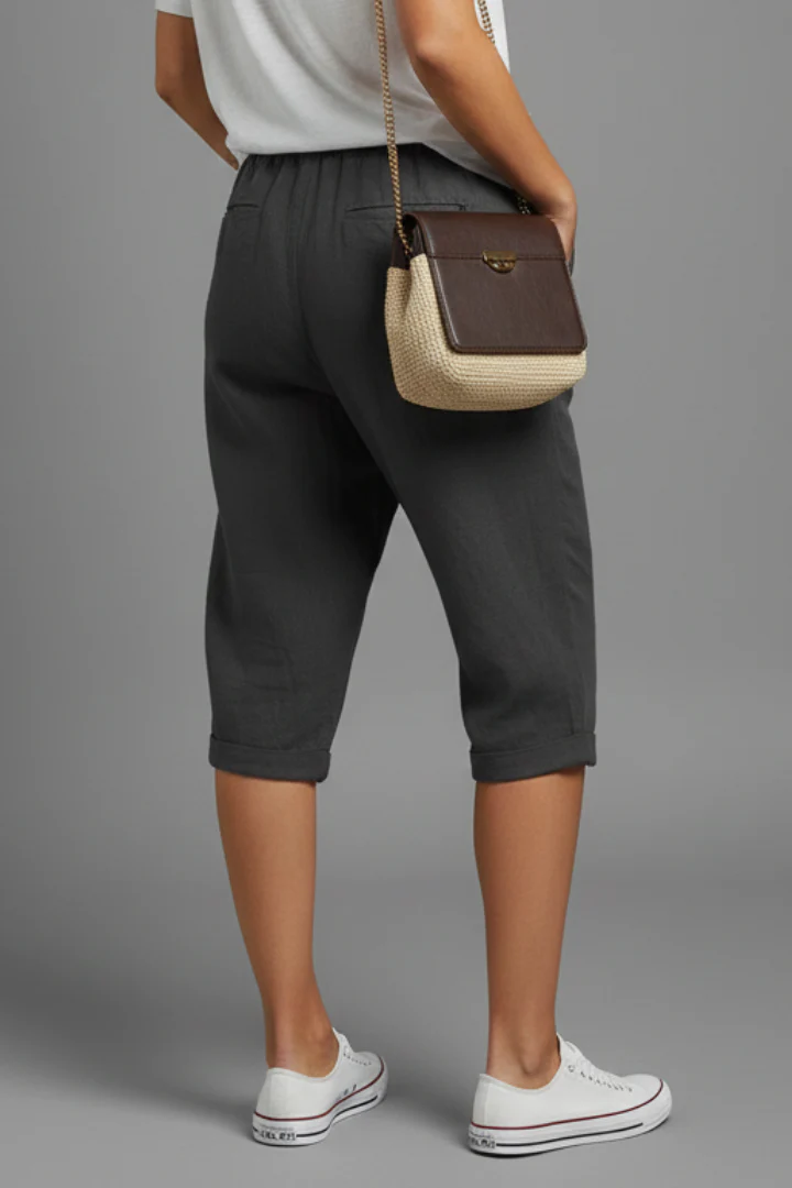 Women’s Knee-Length Trousers with High-Waisted Fit and Straight Legs - Image 3