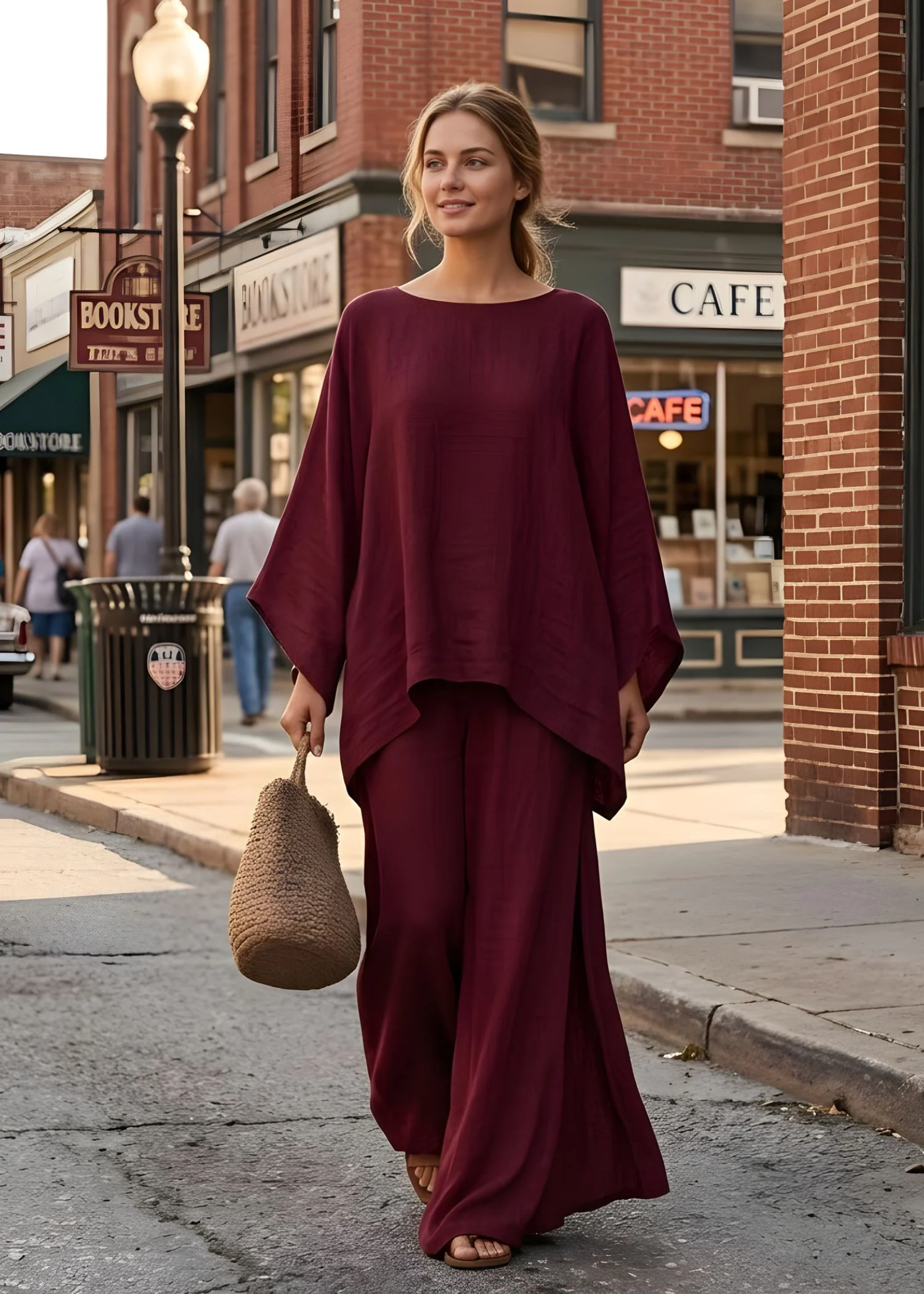Women'sLinen Two-Piece Set with Cape Style Top and Wide Leg Pants - Image 4