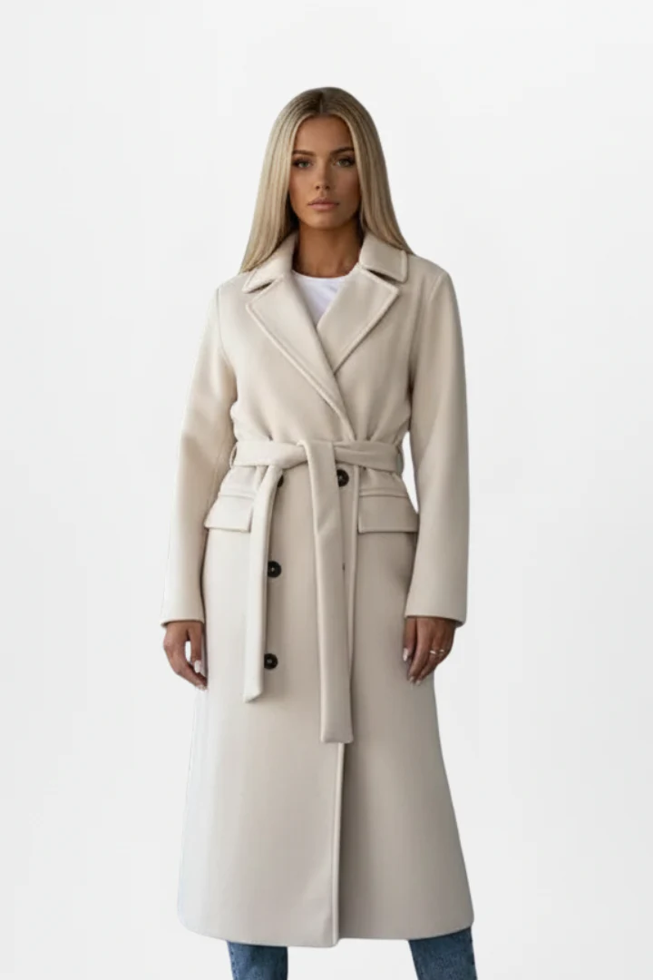 Women’s Long Coat with Belt and Double-Breasted Front - Image 2