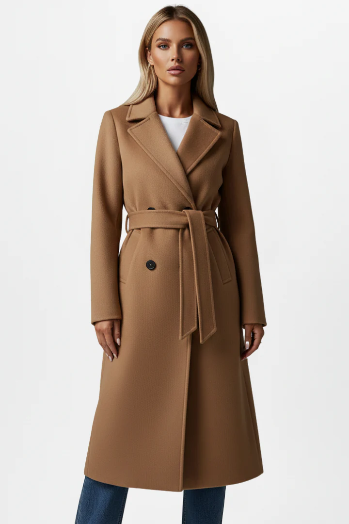 Women’s Long Coat with Belt and Double-Breasted Front - Image 6