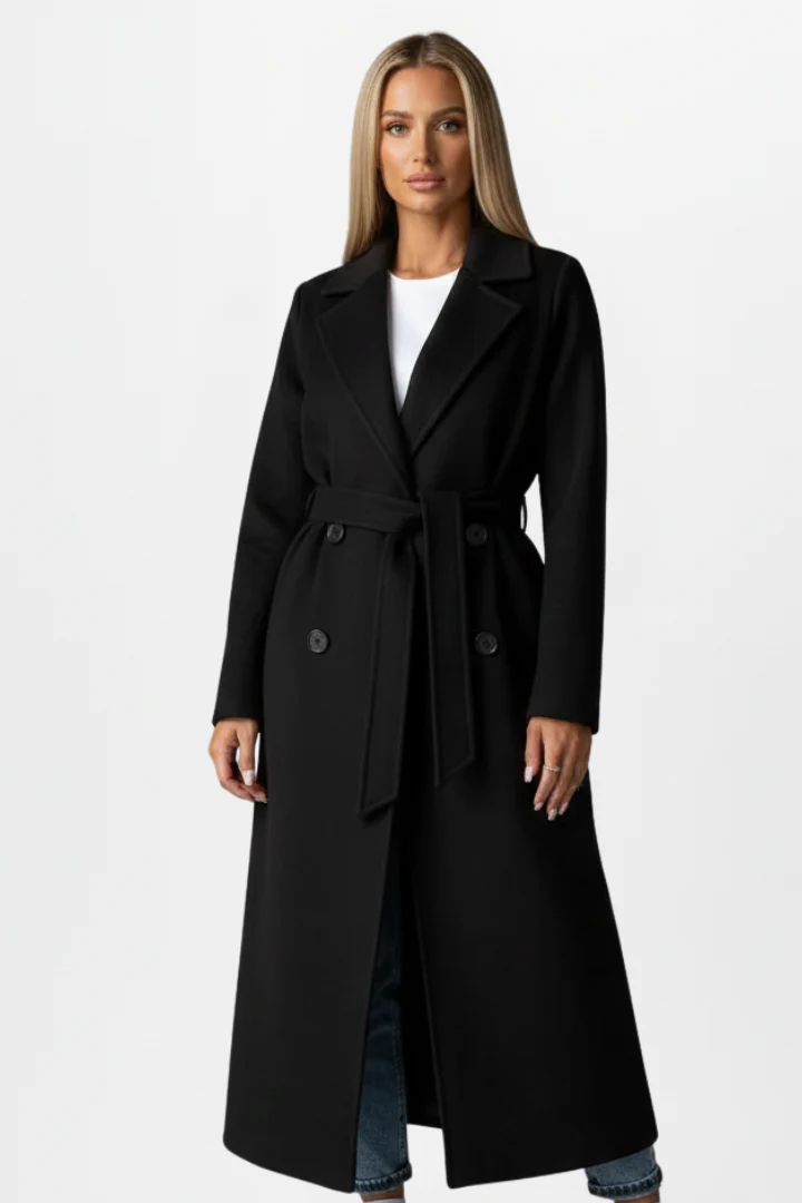 Women’s Long Coat with Belt and Double-Breasted Front - Image 7
