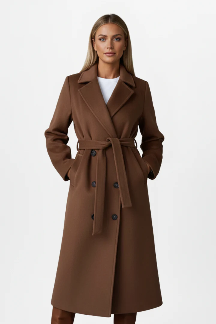 Women’s Long Coat with Belt and Double-Breasted Front - Image 8