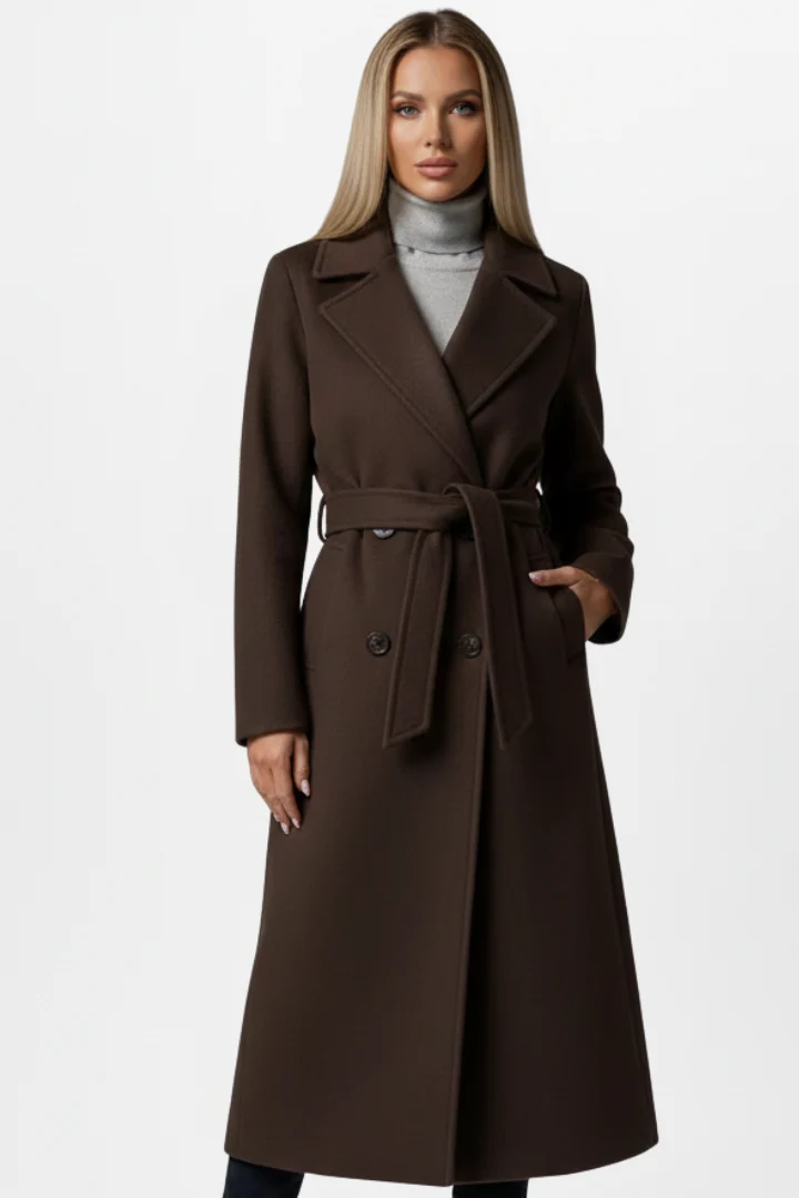 Women’s Long Coat with Belt and Double-Breasted Front - Image 9