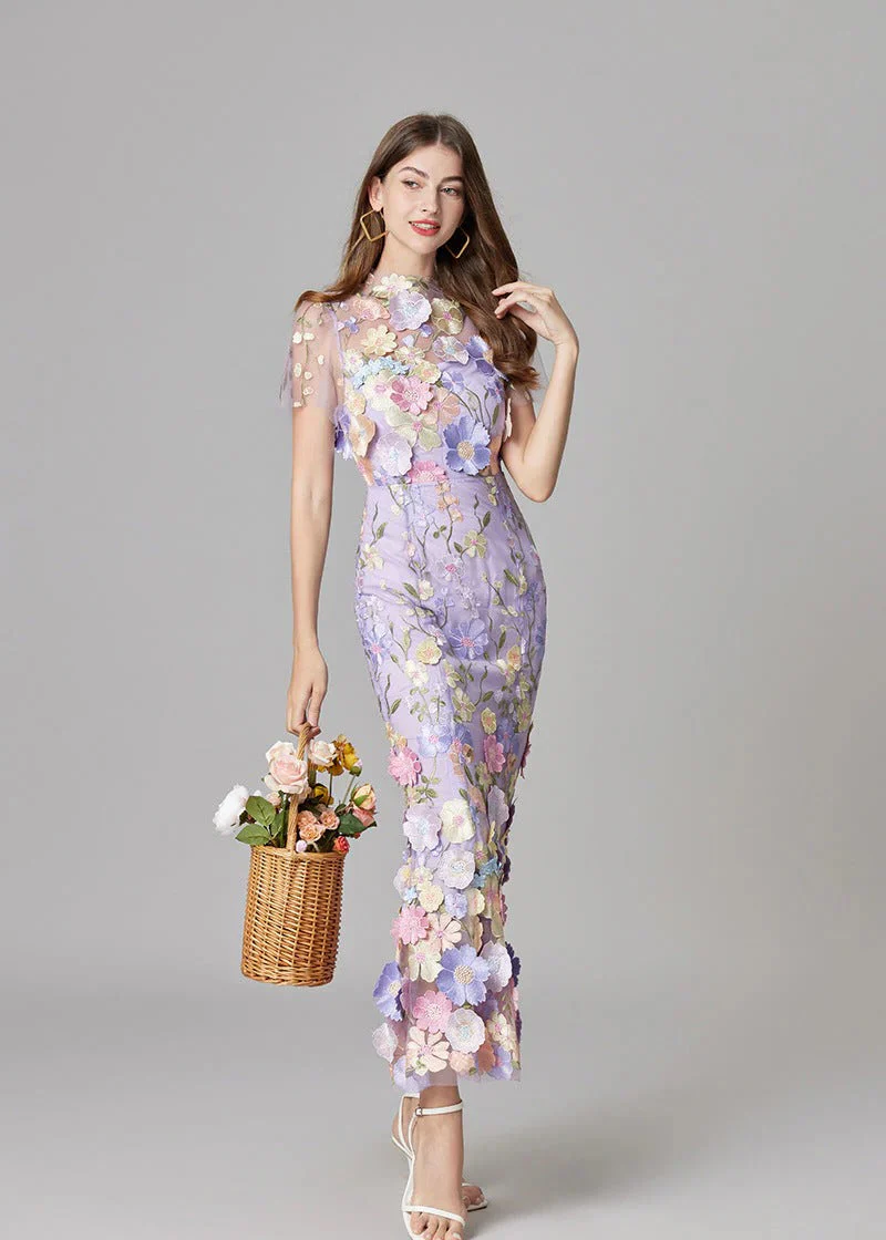 Women's Maxi Dress with 3D Floral Appliqu¨¦ and Sheer Mesh Overlay - Image 10