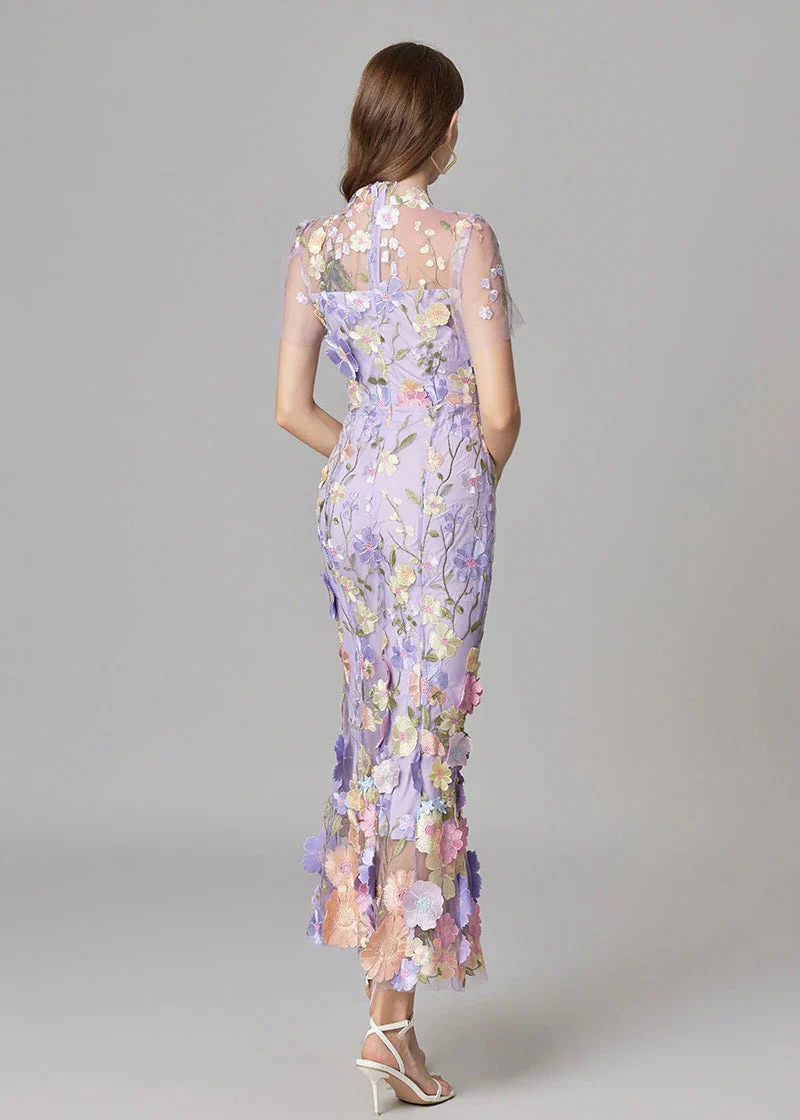 Women's Maxi Dress with 3D Floral Appliqu¨¦ and Sheer Mesh Overlay - Image 11