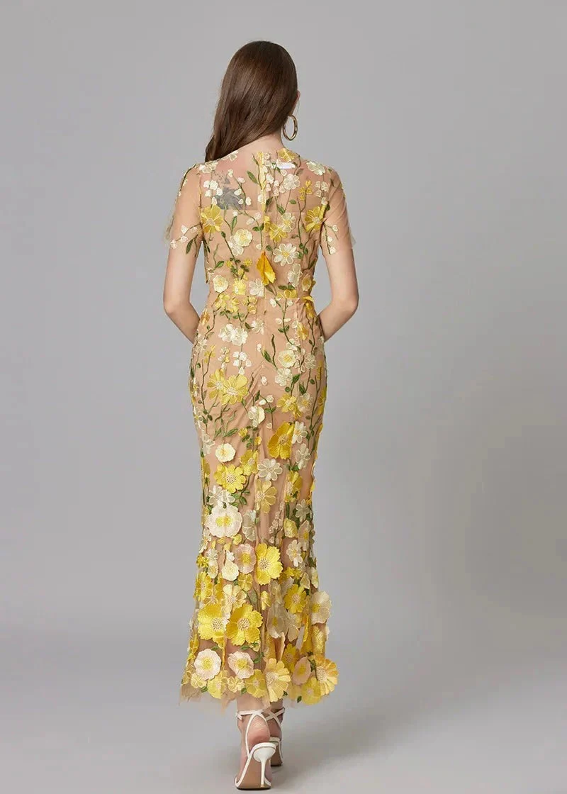 Women's Maxi Dress with 3D Floral Appliqu¨¦ and Sheer Mesh Overlay - Image 12