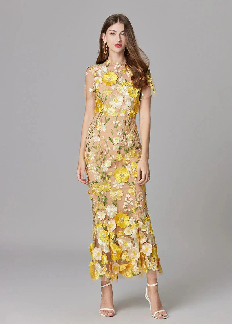 Women's Maxi Dress with 3D Floral Appliqu¨¦ and Sheer Mesh Overlay - Image 13