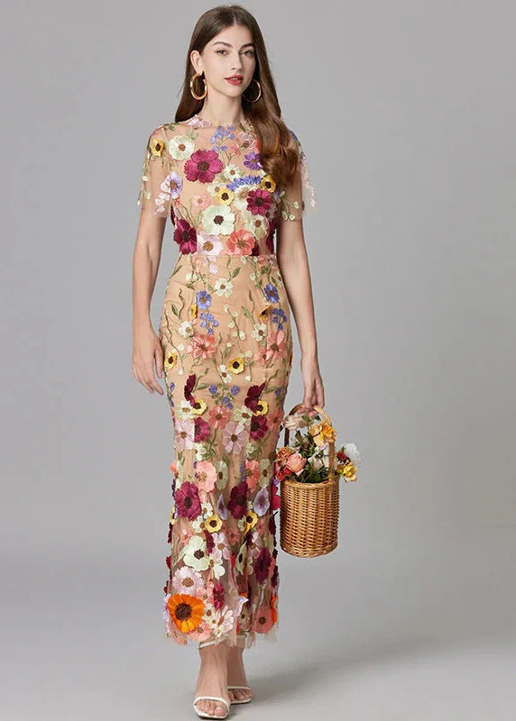 Women's Maxi Dress with 3D Floral Appliqu¨¦ and Sheer Mesh Overlay - Image 2