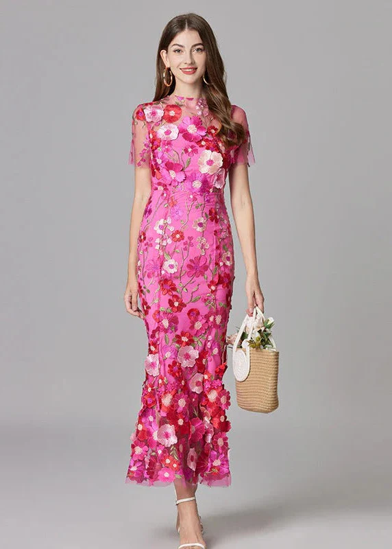 Women's Maxi Dress with 3D Floral Appliqu¨¦ and Sheer Mesh Overlay - Image 4