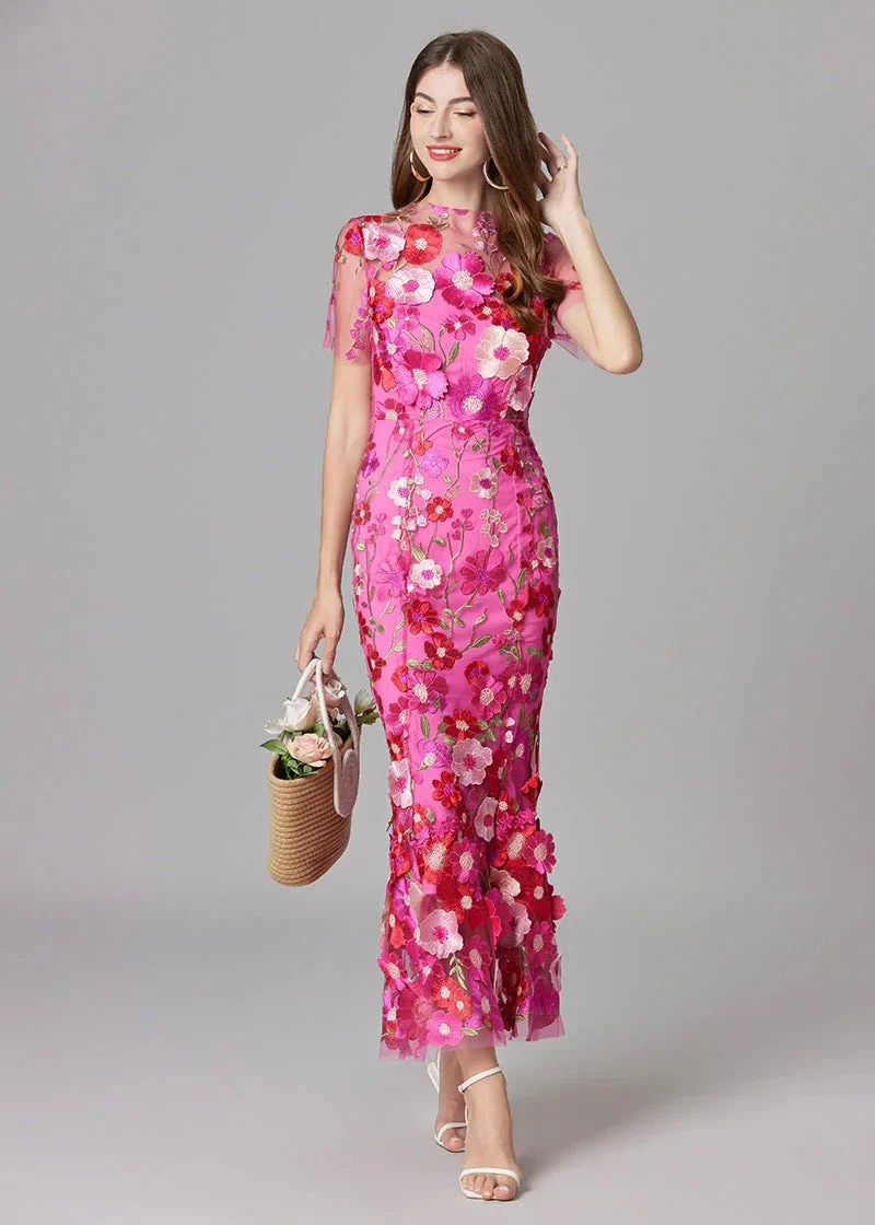 Women's Maxi Dress with 3D Floral Appliqu¨¦ and Sheer Mesh Overlay - Image 5