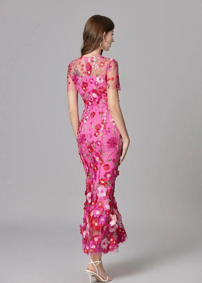 Women's Maxi Dress with 3D Floral Appliqu¨¦ and Sheer Mesh Overlay - Image 6