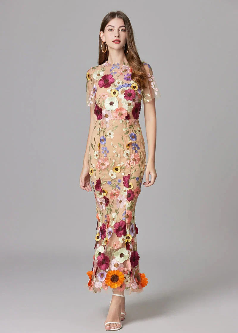 Women's Maxi Dress with 3D Floral Appliqu¨¦ and Sheer Mesh Overlay - Image 7