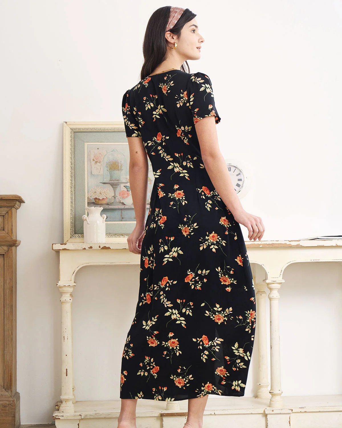 Women¡¯s Maxi Dress with Button-Down Front and Vintage Floral Print - Image 7