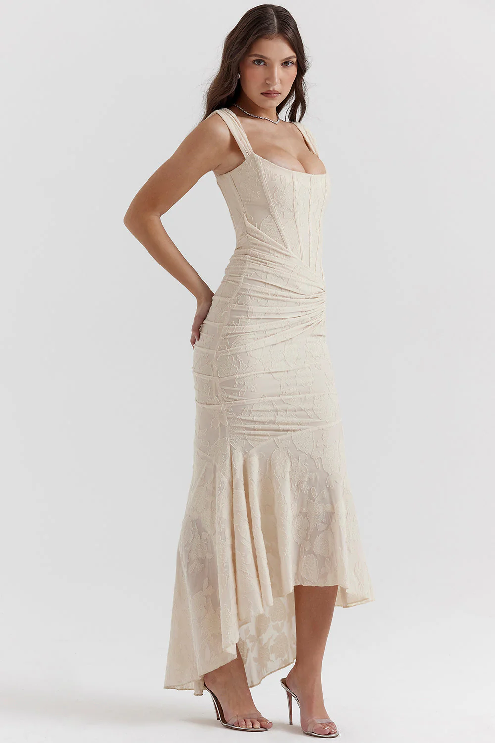 Women's Maxi Dress with Corset Bodice and Ruched Lace Devor¨¦ Finish - Image 10