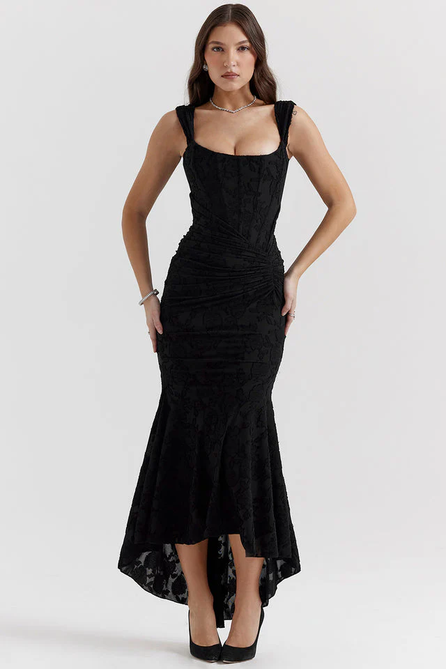Women's Maxi Dress with Corset Bodice and Ruched Lace Devor¨¦ Finish - Image 4