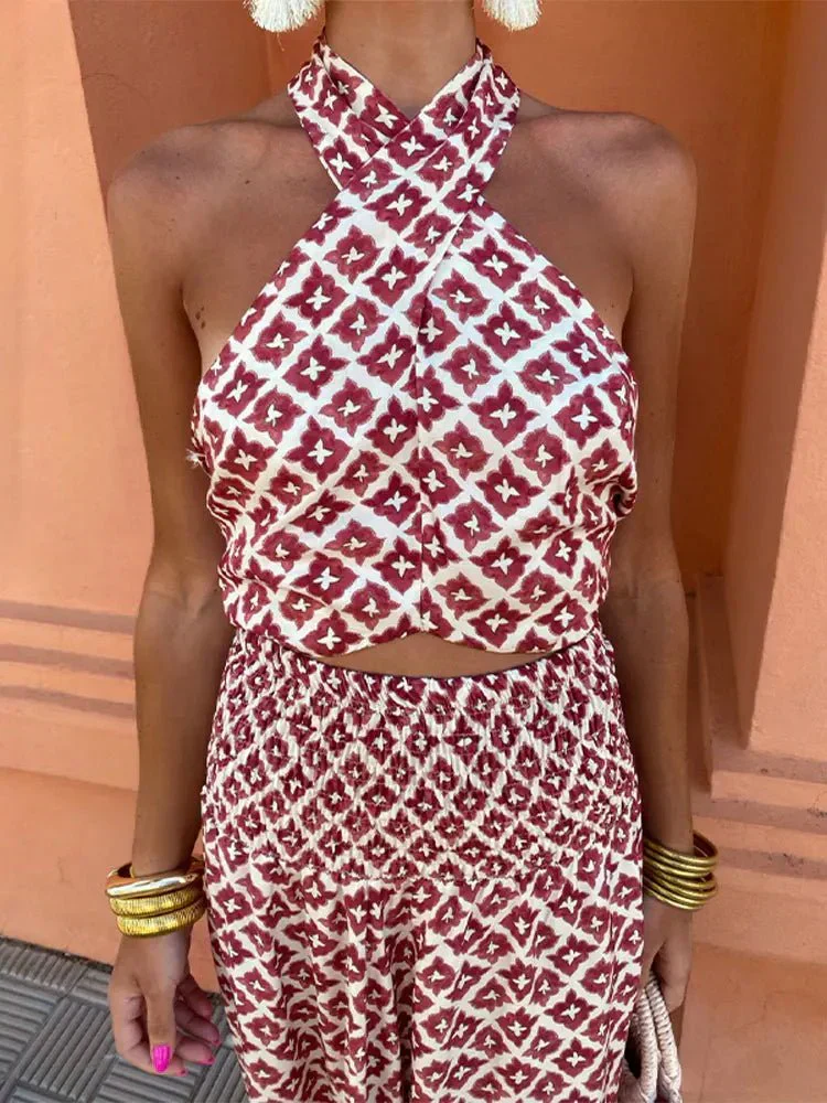 Women’s Maxi Dress with Criss-Cross Halter Neck and Waist Cut-Out Detail - Image 2