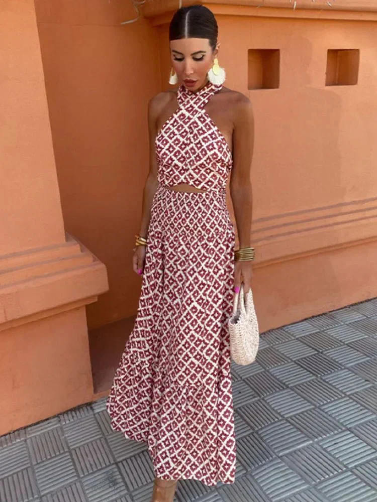 Women’s Maxi Dress with Criss-Cross Halter Neck and Waist Cut-Out Detail - Image 3