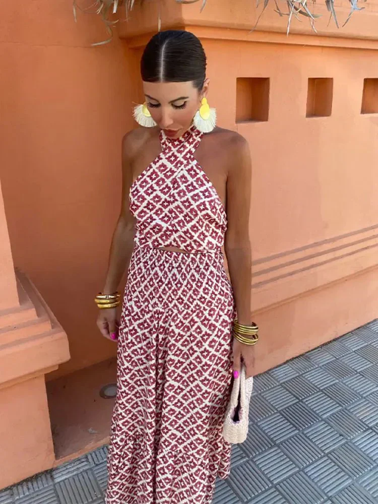 Women’s Maxi Dress with Criss-Cross Halter Neck and Waist Cut-Out Detail - Image 5