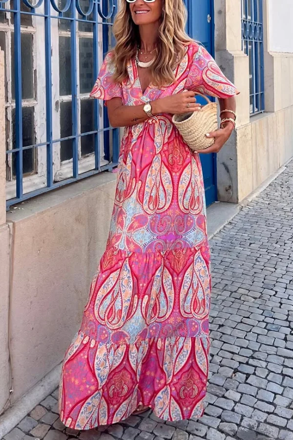 Women’s Maxi Dress with Flutter Sleeves and Fitted Empire Waistline