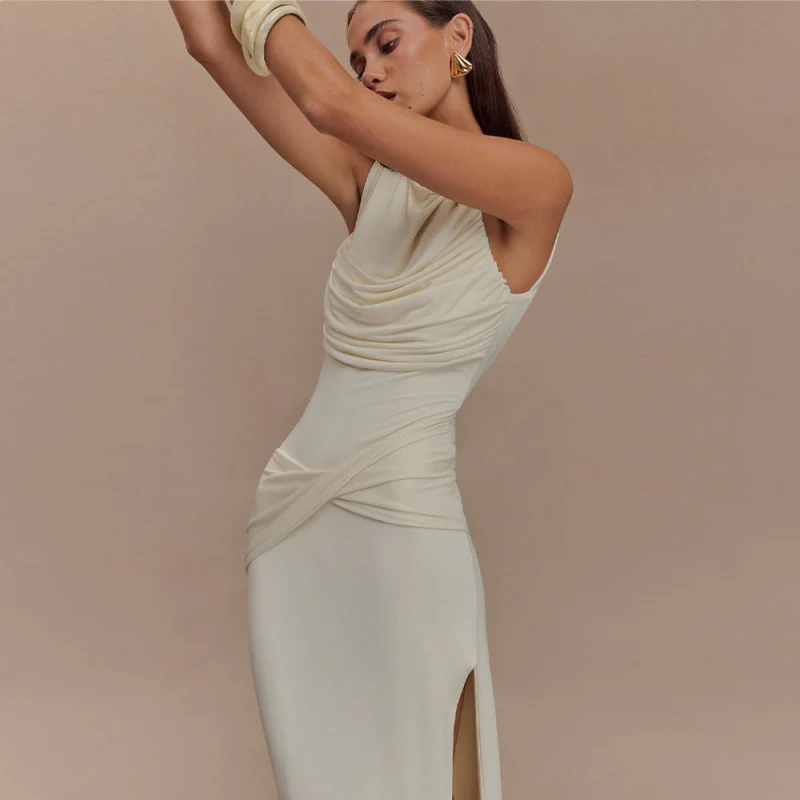 Women’s Maxi Dress with Ruched Bodice and High Side Leg Slit - Image 3