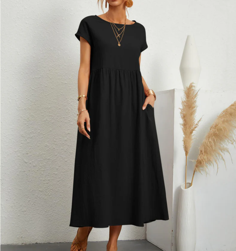 Women’s Maxi Dress with Short Sleeves and Empire Waist Pockets - Image 7