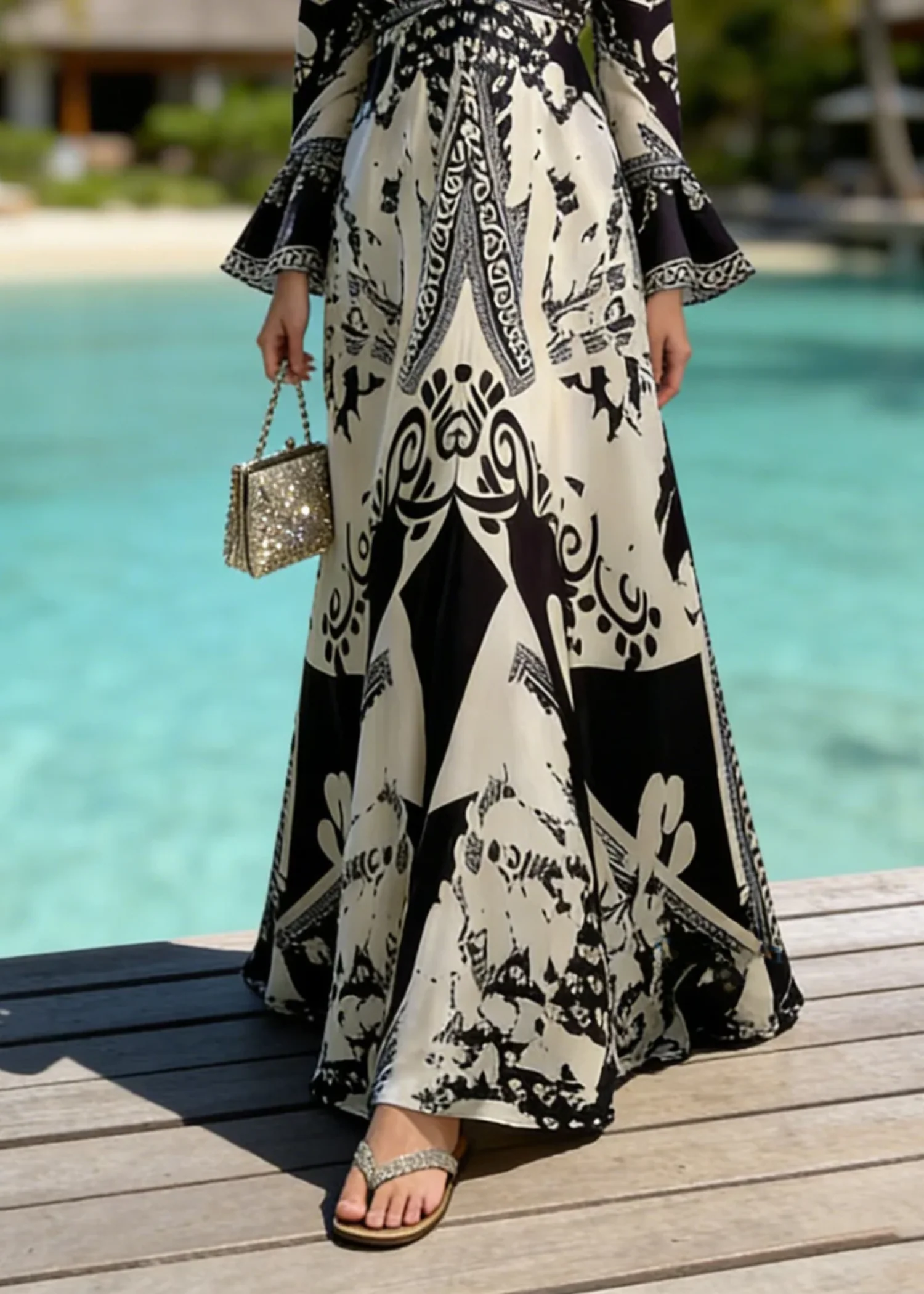 Women’s Maxi Dress with Vintage Manor Floral Print and Elegant V-Neckline - Image 3