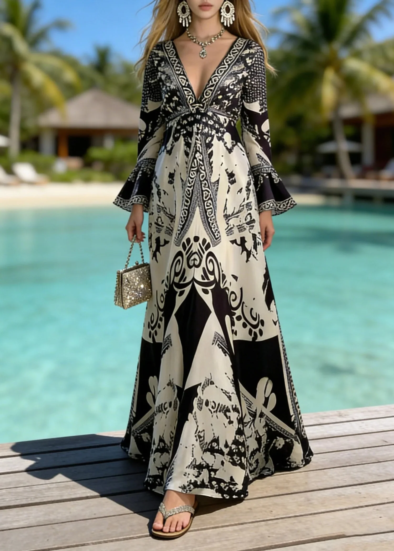 Women’s Maxi Dress with Vintage Manor Floral Print and Elegant V-Neckline - Image 5