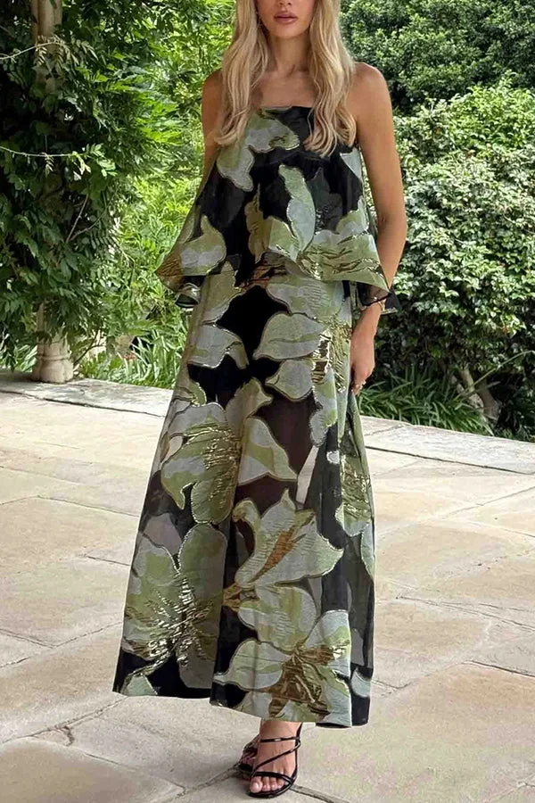 Women’s Maxi Gown with Embroidered Floral Applique and Sheer Mesh Overlay - Image 2