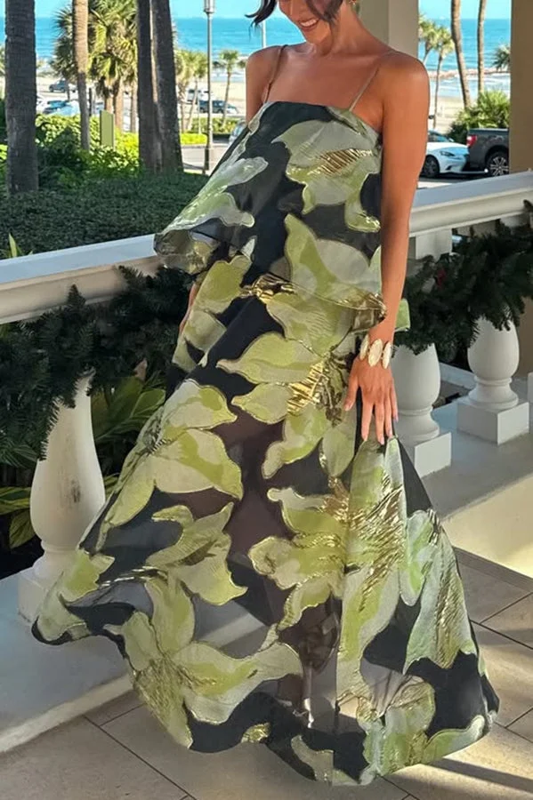 Women’s Maxi Gown with Embroidered Floral Applique and Sheer Mesh Overlay - Image 3