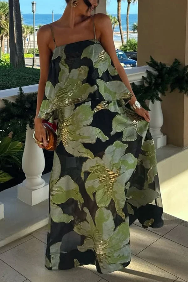 Women’s Maxi Gown with Embroidered Floral Applique and Sheer Mesh Overlay - Image 4