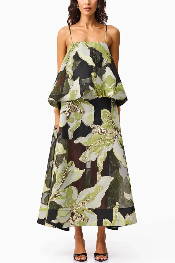 Women’s Maxi Gown with Embroidered Floral Applique and Sheer Mesh Overlay - Image 8
