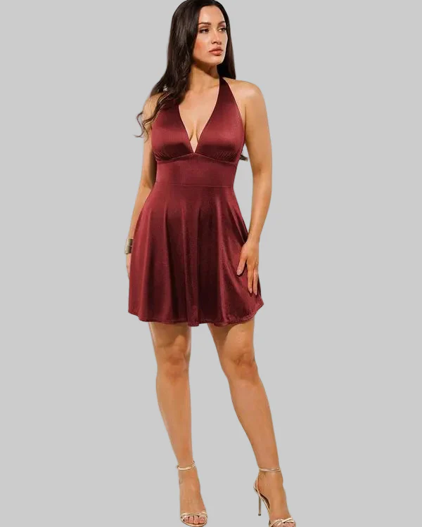 Women’s Mini Dress Halter Neck Backless Party Skater Gown - Image 9
