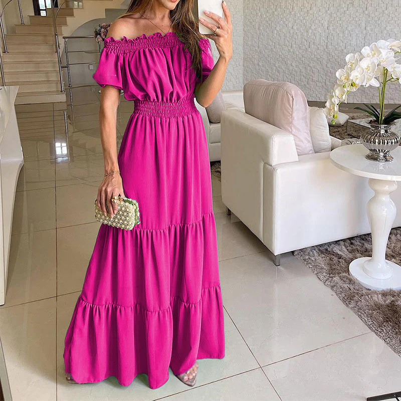 Women's Off-Shoulder Maxi Dress with Smocked Waist and Tiered Skirt - Image 2