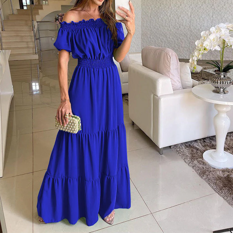 Women's Off-Shoulder Maxi Dress with Smocked Waist and Tiered Skirt - Image 3
