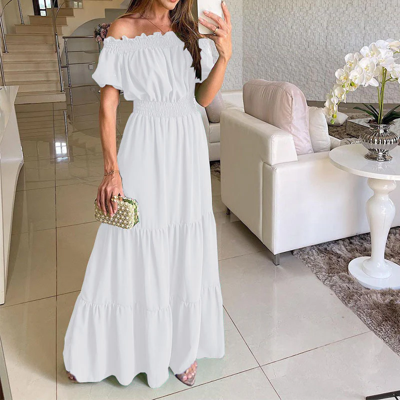 Women's Off-Shoulder Maxi Dress with Smocked Waist and Tiered Skirt - Image 4