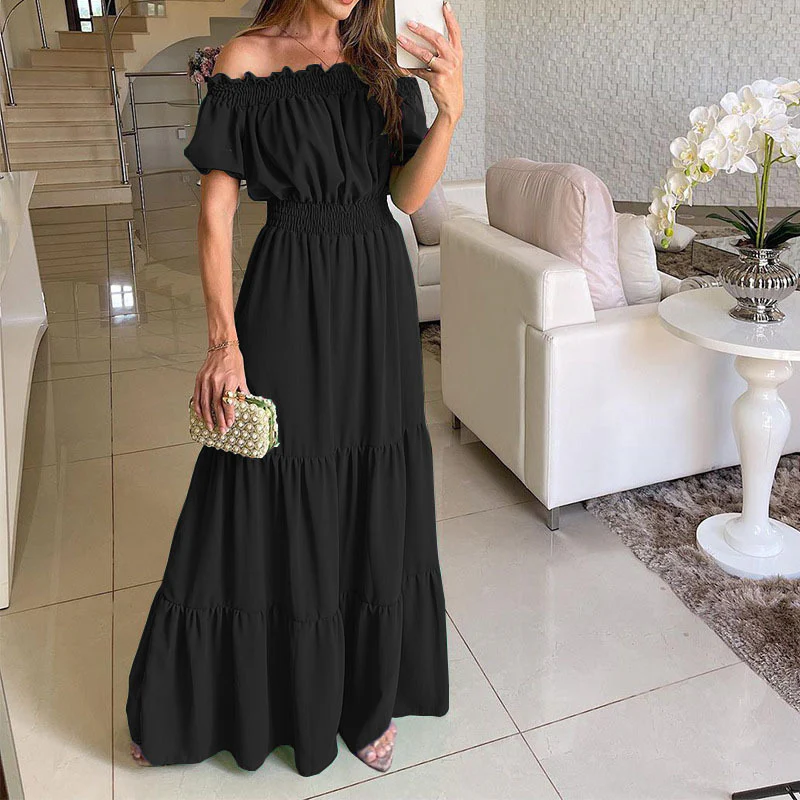 Women's Off-Shoulder Maxi Dress with Smocked Waist and Tiered Skirt - Image 5