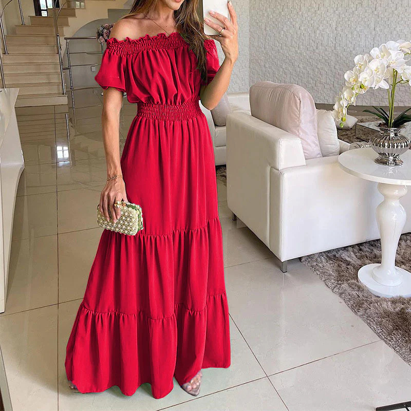 Women's Off-Shoulder Maxi Dress with Smocked Waist and Tiered Skirt - Image 6