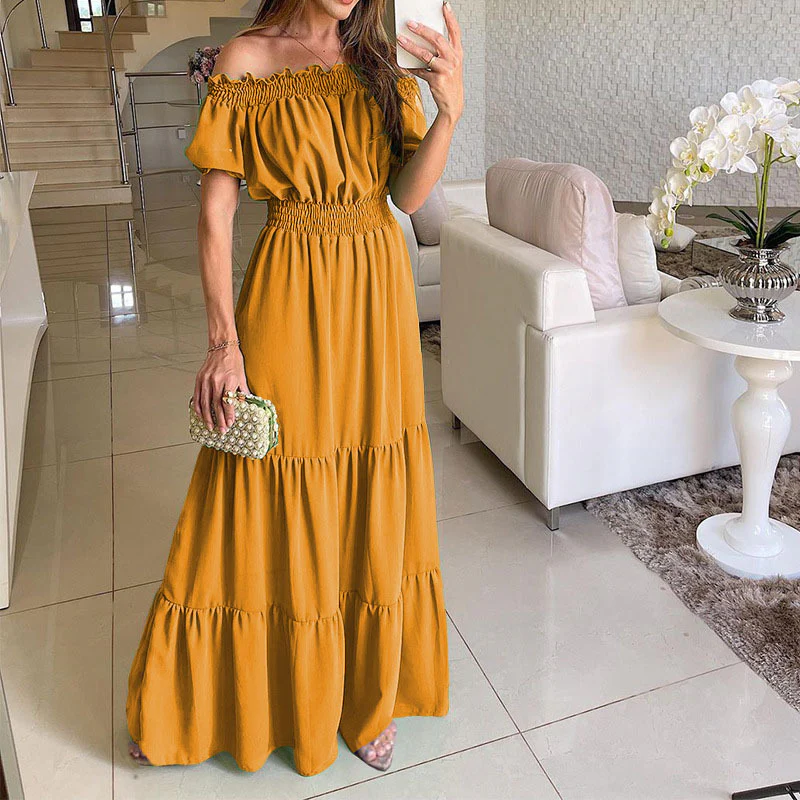 Women's Off-Shoulder Maxi Dress with Smocked Waist and Tiered Skirt - Image 7