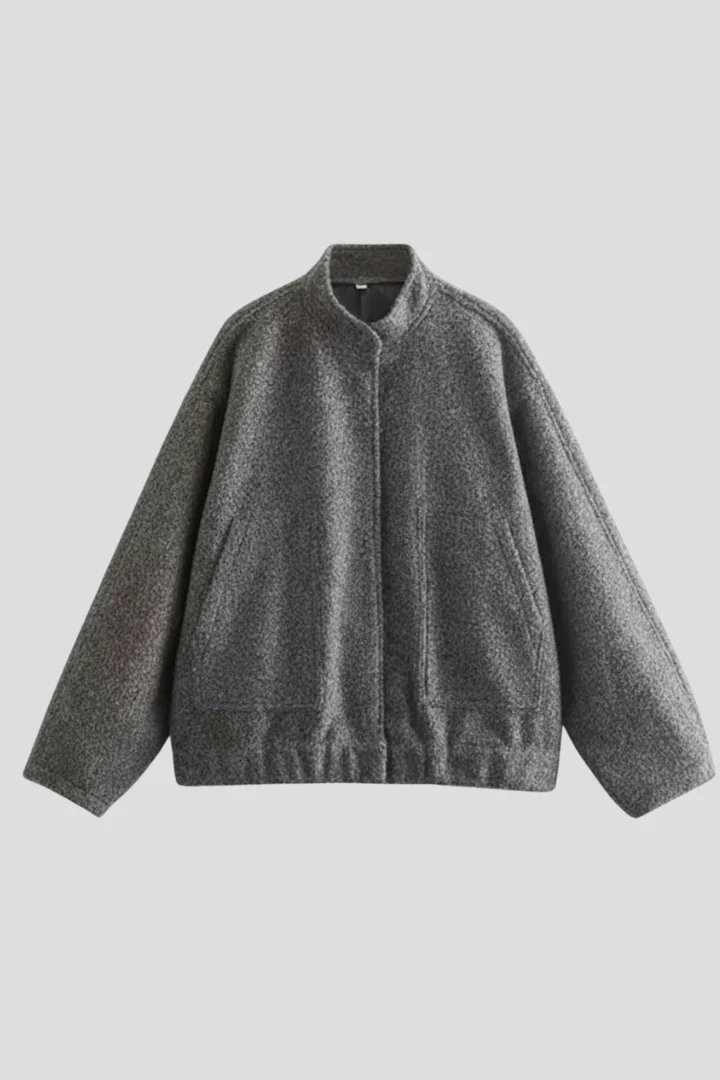 Women’s Oversized Jacket with Ribbed Collar and Zip Closure