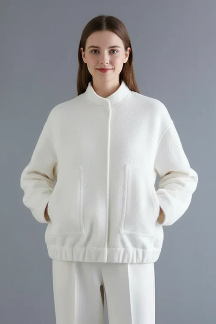 Women’s Oversized Jacket with Ribbed Collar and Zip Closure - Image 10