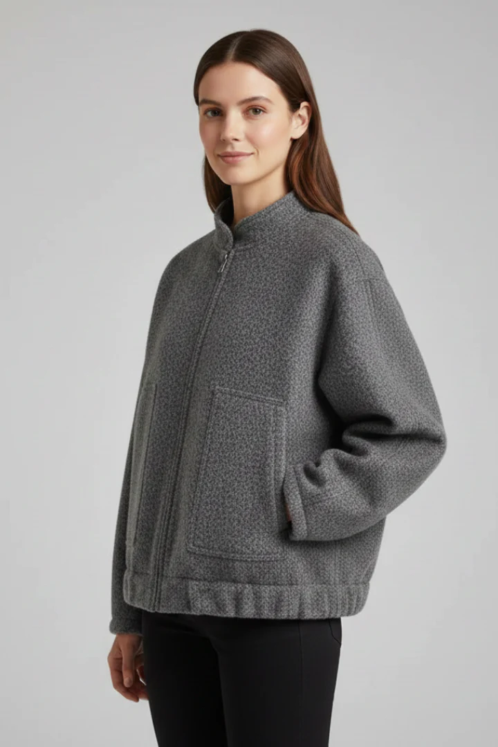 Women’s Oversized Jacket with Ribbed Collar and Zip Closure - Image 3