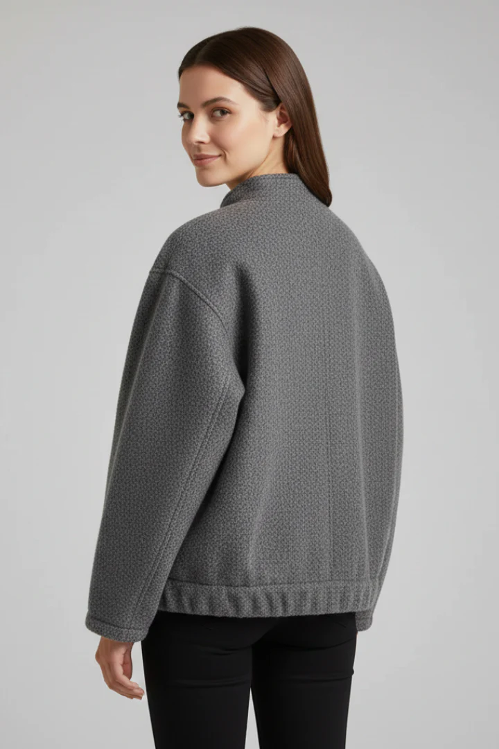 Women’s Oversized Jacket with Ribbed Collar and Zip Closure - Image 4