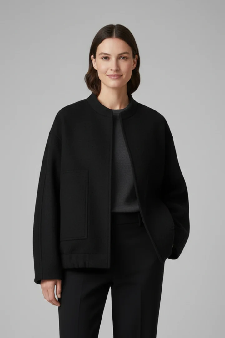 Women’s Oversized Jacket with Ribbed Collar and Zip Closure - Image 6