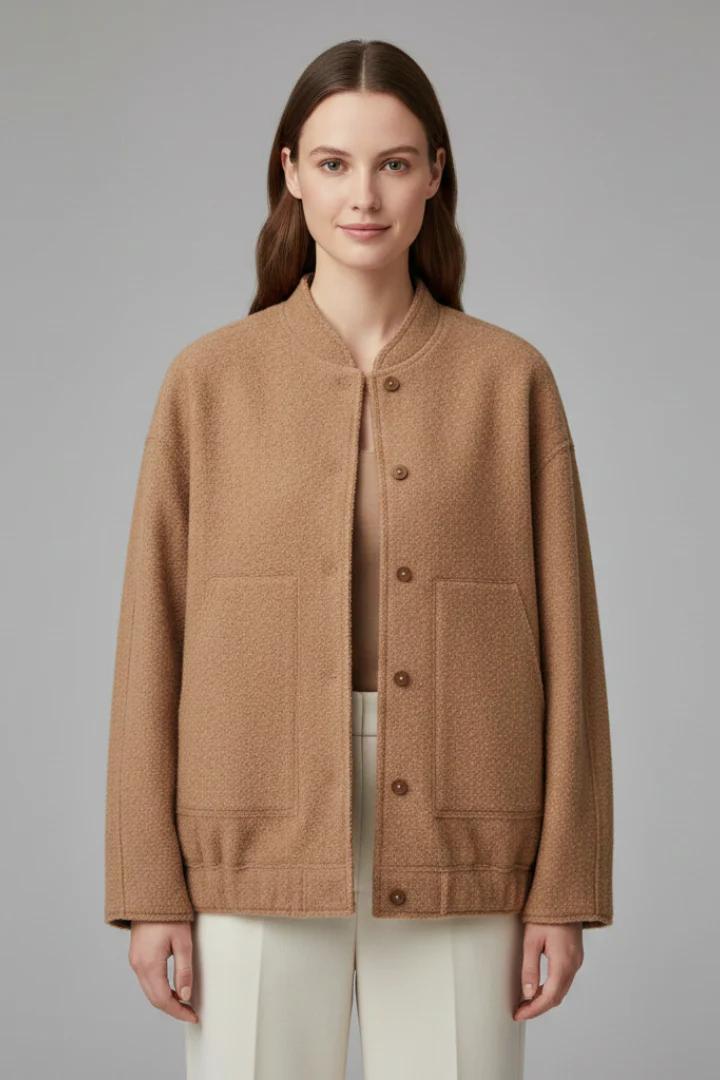 Women’s Oversized Jacket with Ribbed Collar and Zip Closure - Image 7